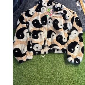 Yin womens size XL Yang Faux Fur Zip Up Jacket Streetwear Cozy Plush lined